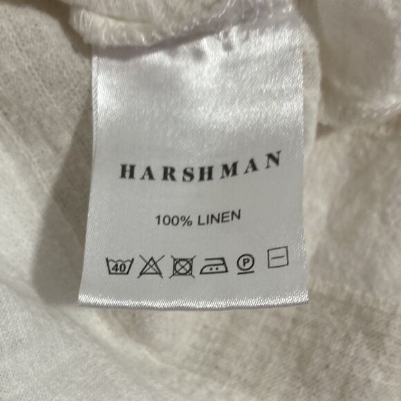 100% Linen Beige Stripe Short Sleeve Maxi Dress Harshman Los Angeles Sz Medium - Picture 4 of 11